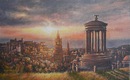 Original Oil Painting - Edinburgh Sunset 8 x 13 ins. Oil